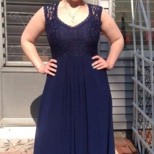 Deep Blue Lace Back Evening Gown